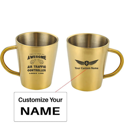 Air Traffic Controller aviation design on stainless coffee mug, durable stainless steel construction.