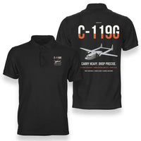 Thumbnail for C-119G Flying Boxcar design on black double-side polo t-shirt, double-side print