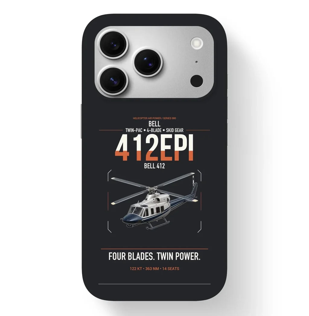 Bell 412EPI design on black magsafe iphone case, for iPhone 17 Pro