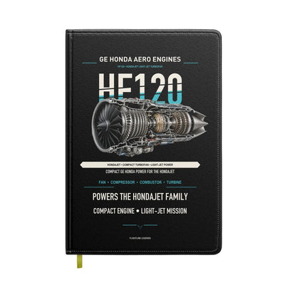 HF120 design on black notebook