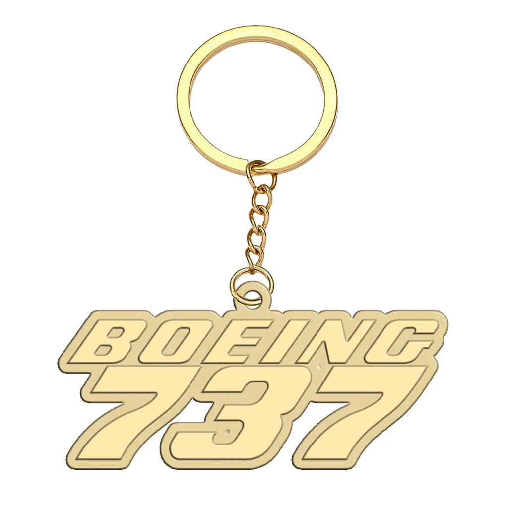 Boeing 737 & Text aviation hollow key chain in polished alloy.