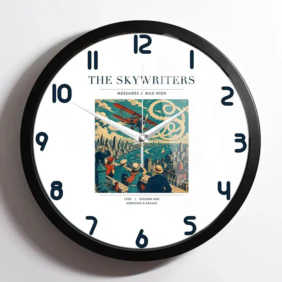 VINTAGE G4036 - The Skywriters - Designed Wall Clocks design on white framed