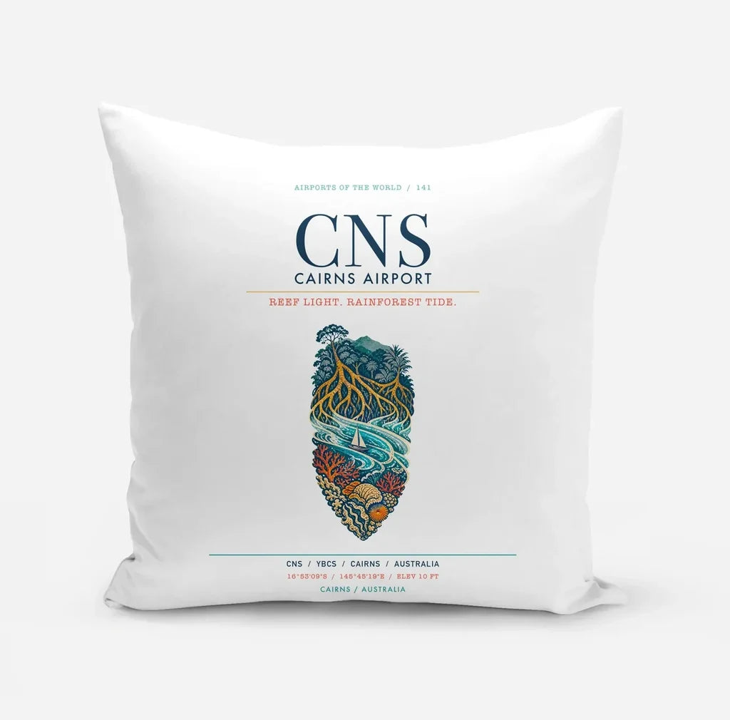 Cairns Airport (CNS) design on white pillow