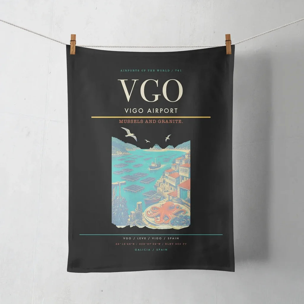 Vigo Airport (VGO) design on black towel