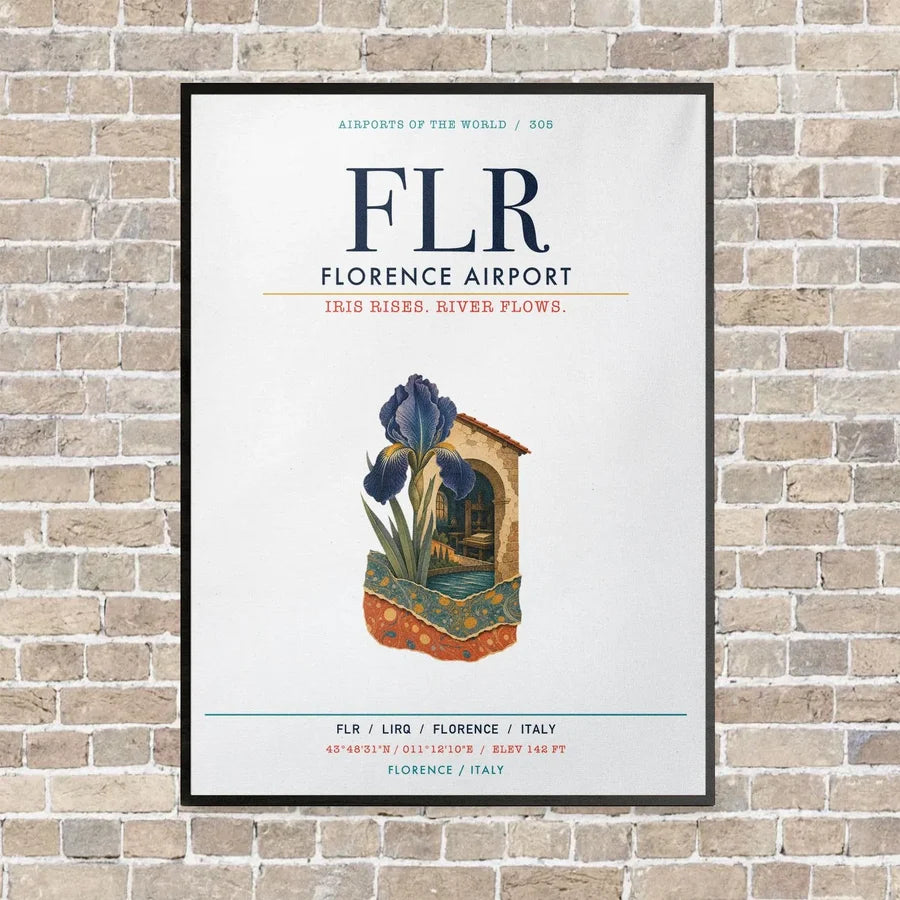 Florence Airport FLR vertical canvas print - framed - white background