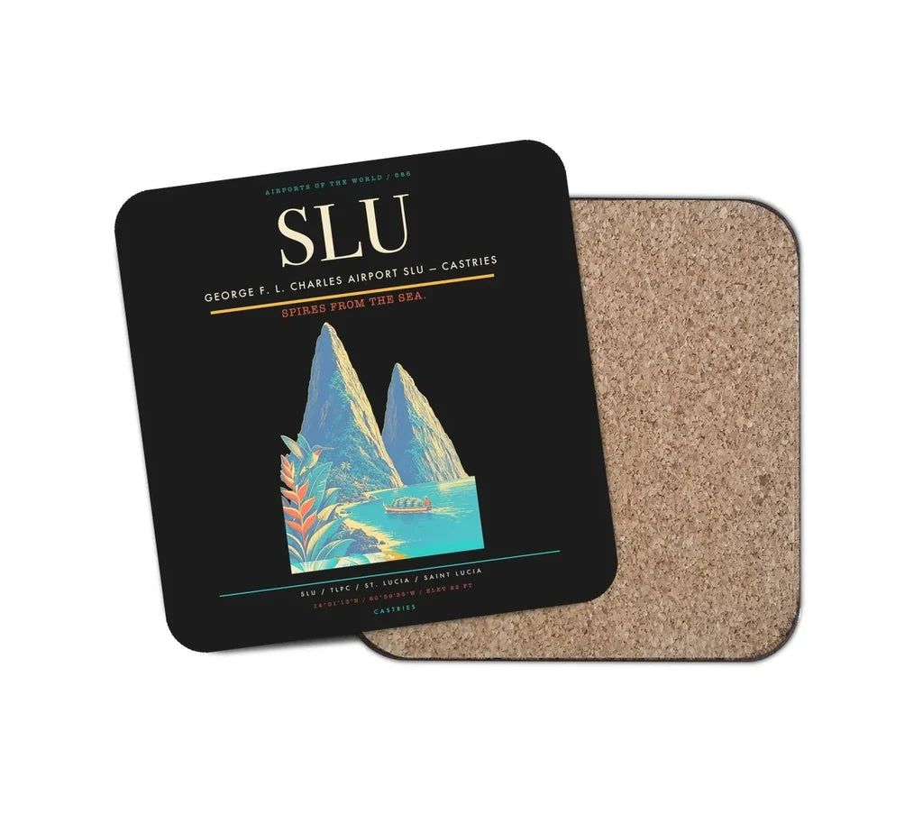 George F. L. Charles Airport (SLU) design on black 1 piece coaster
