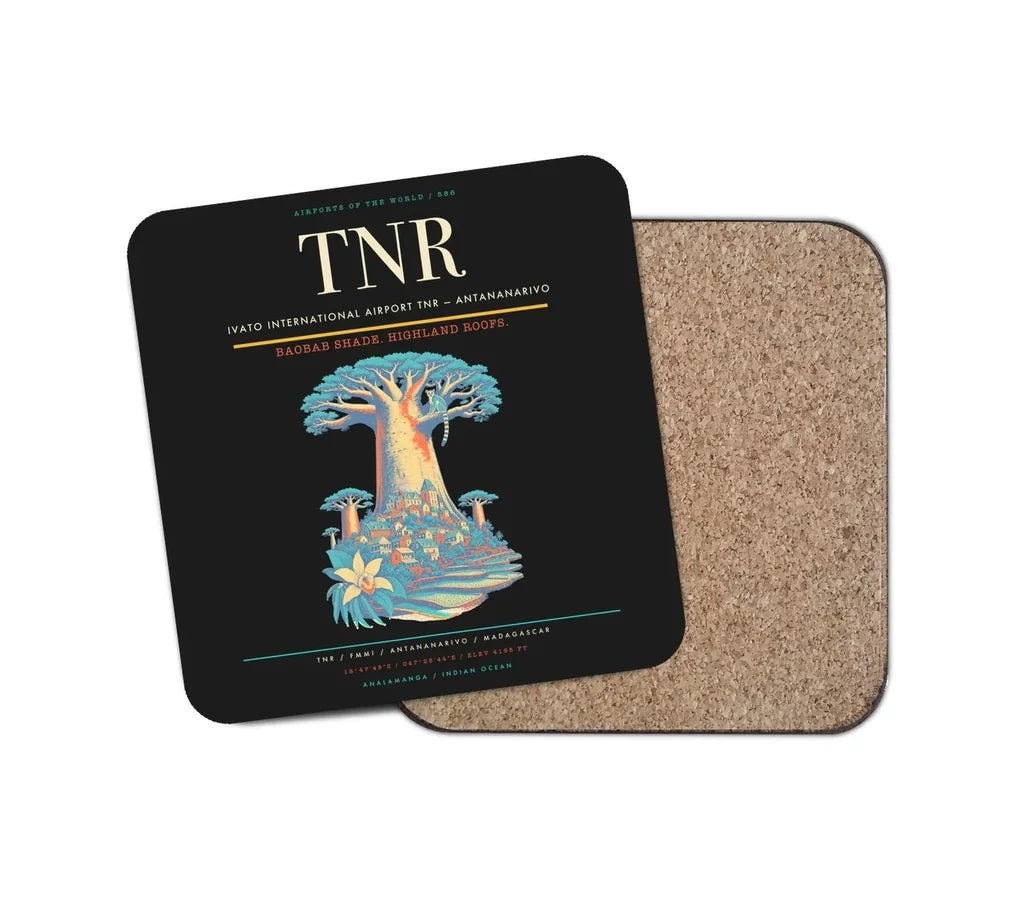 Ivato International Airport (TNR) design on black 1 piece coaster