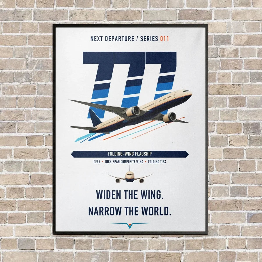 Boeing 777-9 vertical canvas print - framed - white background