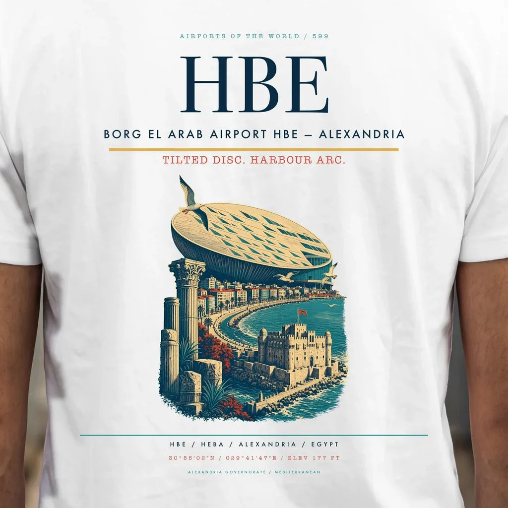 Borg El Arab Airport (HBE) double-side t-shirt design close-up cover