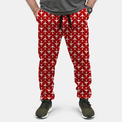 Perfectly Sized Seamless Airplanes Red aviation design on soft cotton blend 3D-printed sweatpants.