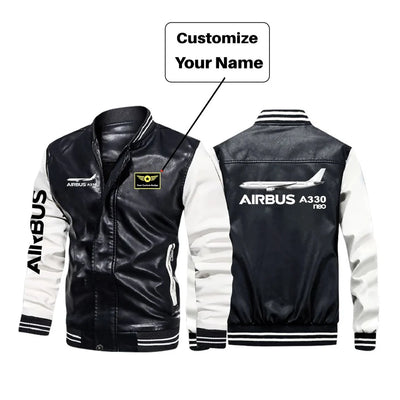 The Airbus A330neo aviation design printed on genuine leather with modern tailored fit stylish leather jacket.