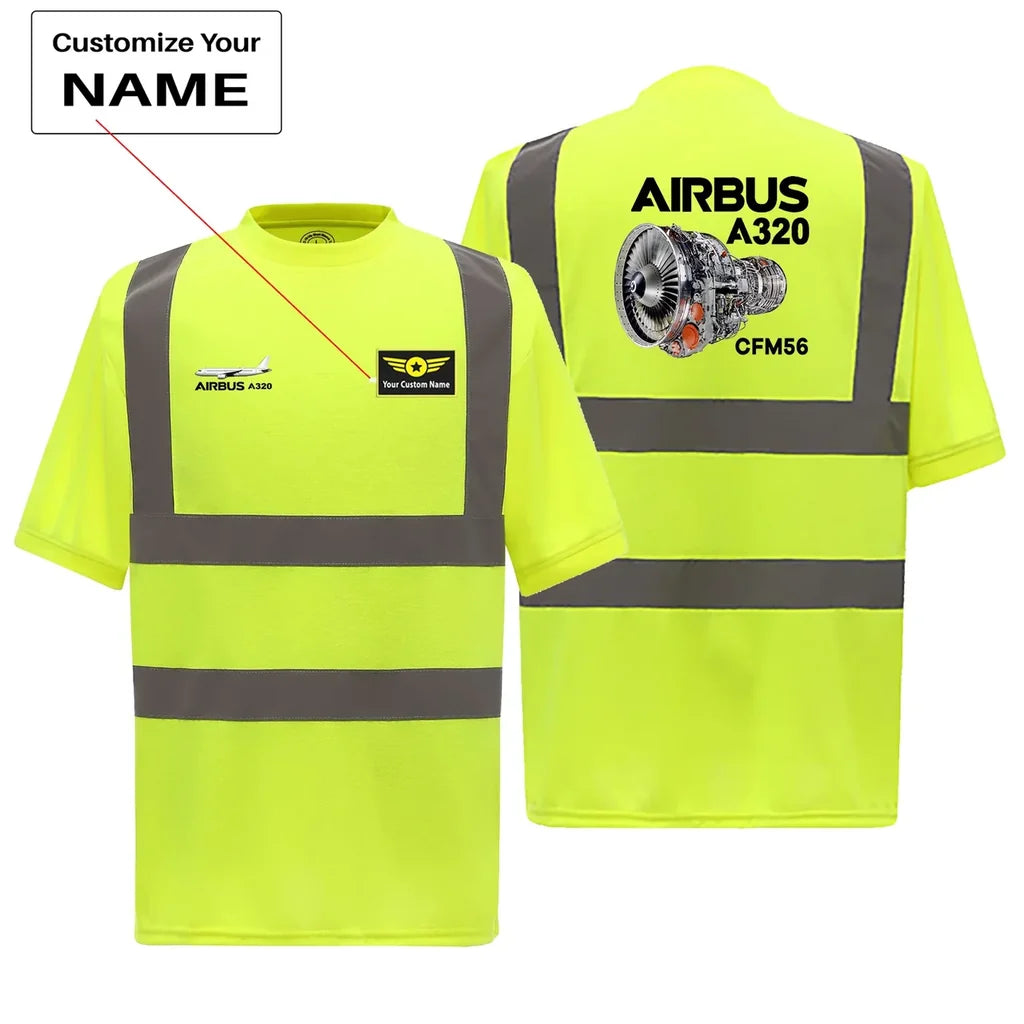 Airbus A320 & CFM56 Engine aviation design printed on soft cotton reflective T-shirt.