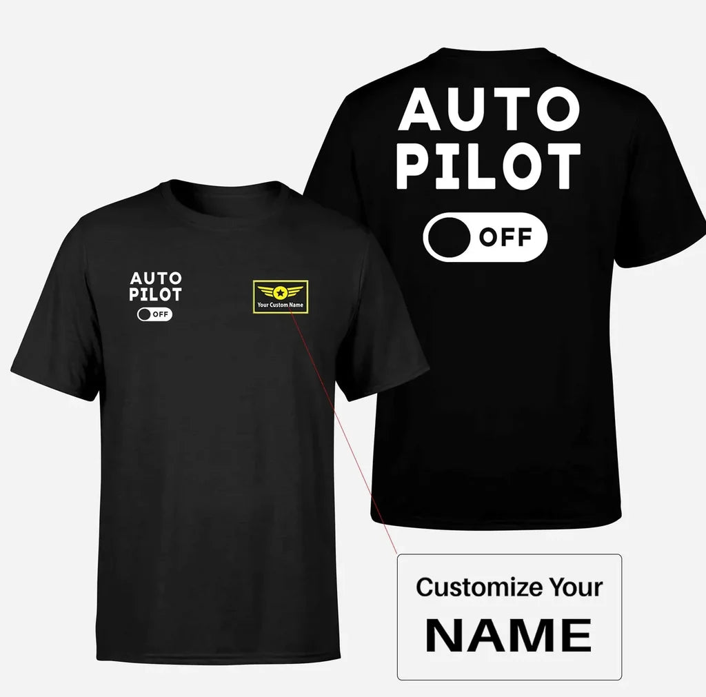 Auto Pilot Off aviation design printed on soft cotton double-side print T-shirt.