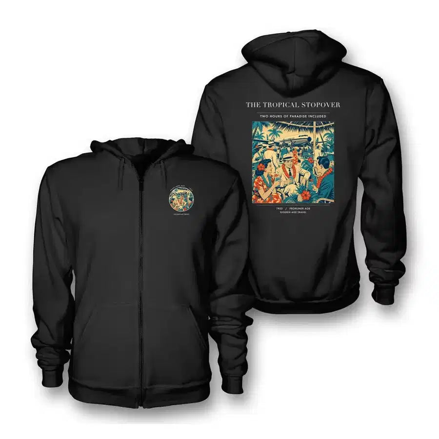 VINTAGE G4225 - The Tropical Stopover - Premium Zipped Hoodie design on black