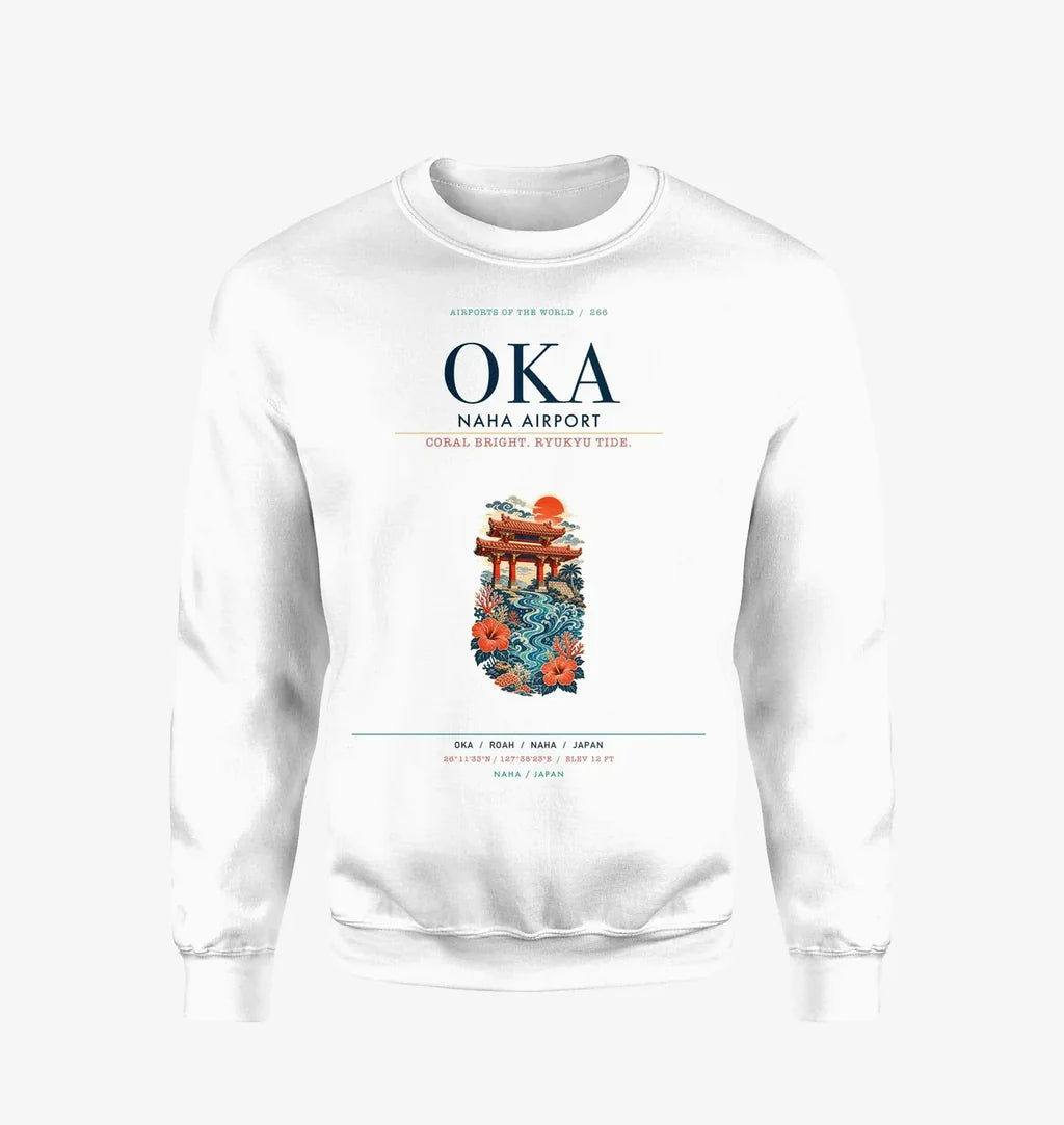 Naha Airport (OKA) design on white sweatshirt