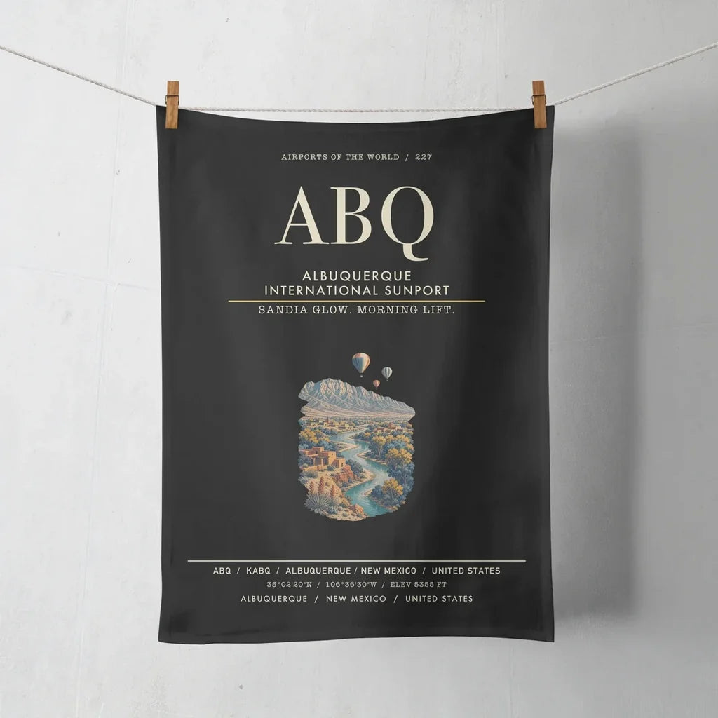 Albuquerque International Sunport (ABQ) design on black towel