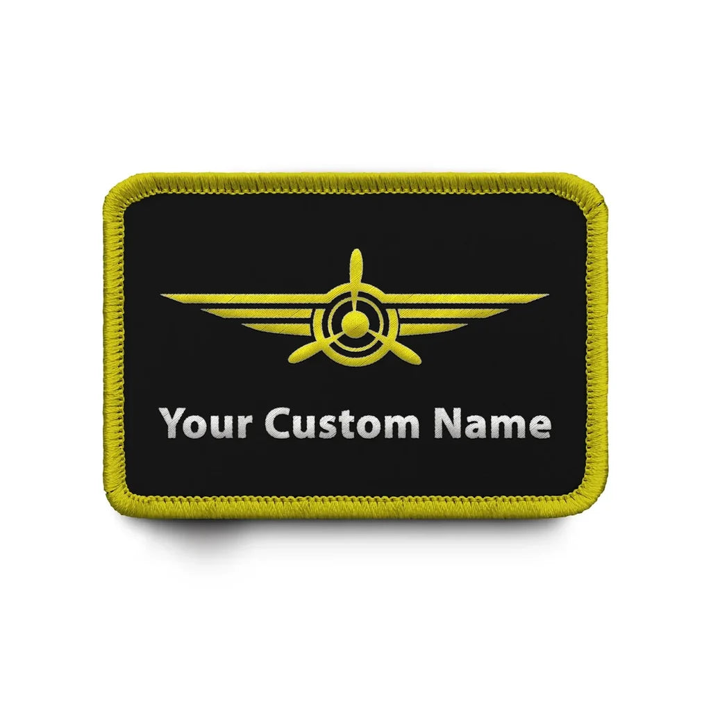Custom Name (Badge 3) & Embroidered aviation design patch in embroidered fabric.