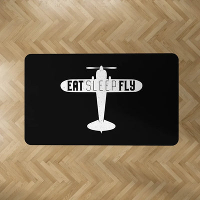 Eat Sleep Fly & Propeller aviation design on durable carpet pile with non-slip backing rectangle carpet floor mat.