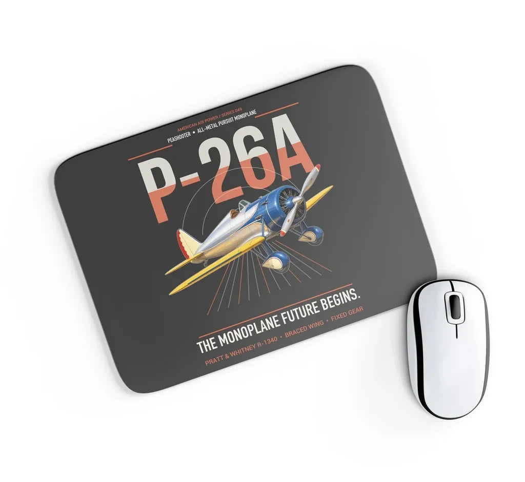 Boeing P-26A Peashooter design on black rectangle mouse pad