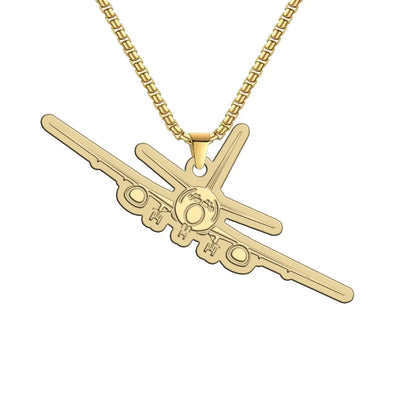 Boeing 737 Silhouette aviation-themed hollow necklace, polished metal.