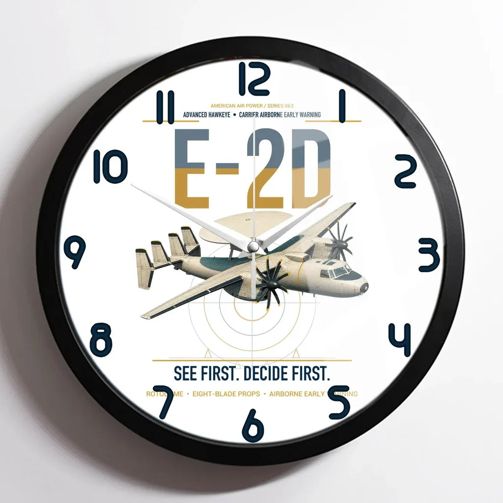 E-2D Advanced Hawkeye design on white framed wall clock