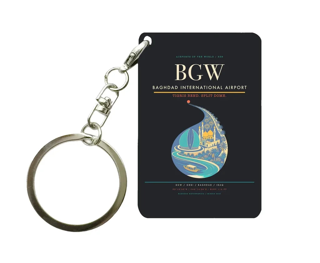 Baghdad International Airport BGW Key Chain design on black key chain