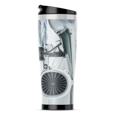 Amazing Aircraft & Engine aviation design on travel mug no-holder, insulated double-wall.