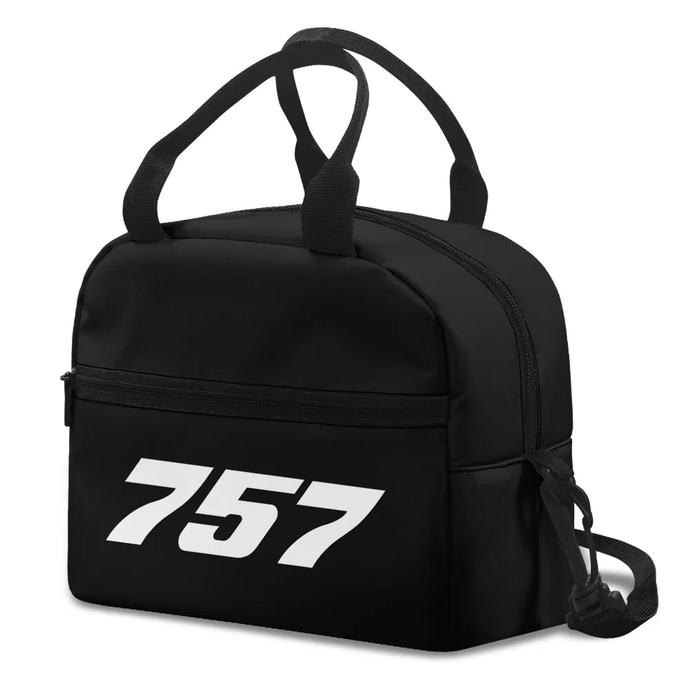 Boeing 757 Flat Text aviation print lunch bag, insulated polyester.