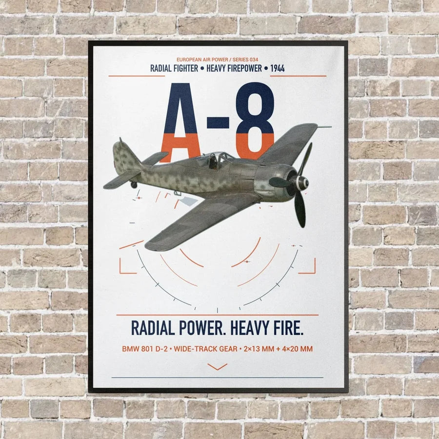 Focke-Wulf Fw 190A-8 vertical canvas print - framed - white background