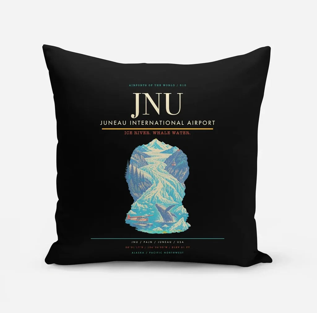 Juneau International Airport (JNU) design on black pillow
