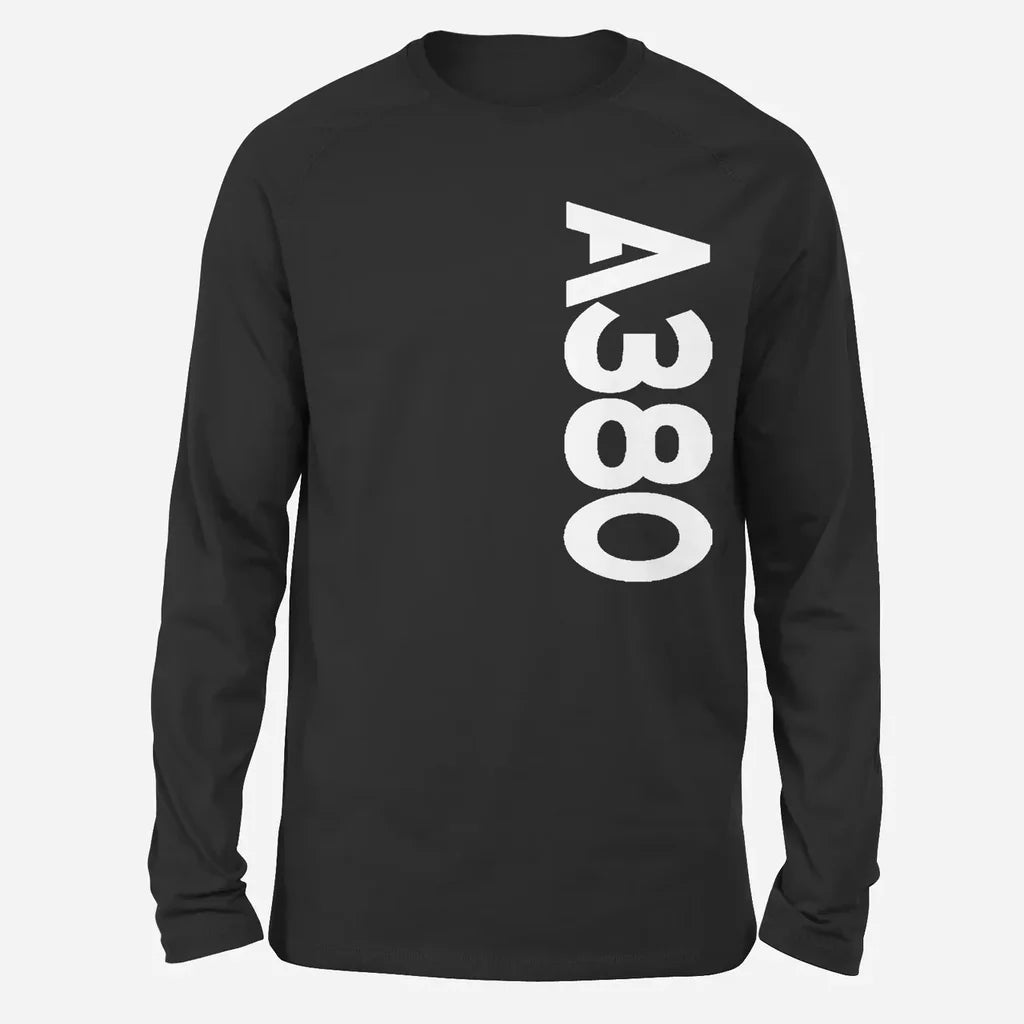 Airbus A380 Text Long-Sleeve aviation design printed on soft cotton long-sleeve T-shirt.