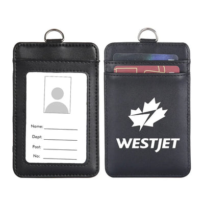 WestJet Airlines aviation design ID card holder, faux leather construction.