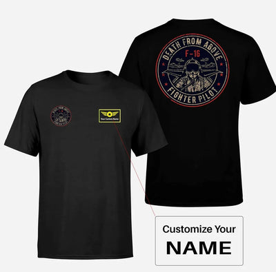 The Fighter Jet 16 Silhouette - Death From Above aviation design printed on soft cotton double-side print T-shirt.