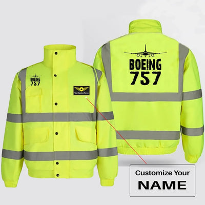 Boeing 757 & Plane aviation design printed on insulated shell with high-visibility reflective panels reflective winter jacket.