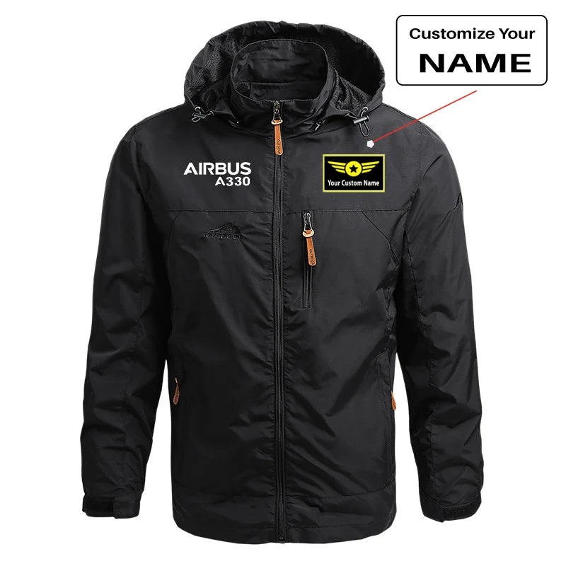 Airbus A330 & Text aviation design printed on lightweight shell with slim fit stylish thin jacket.