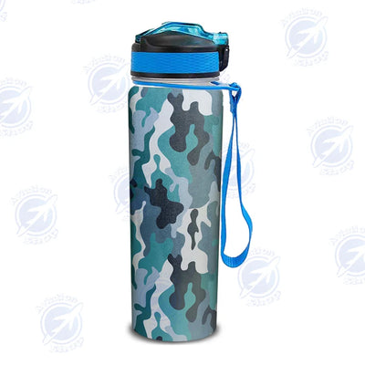 Military Camouflage Green Sports aviation design on sport kettle, insulated bottle with sport spout.