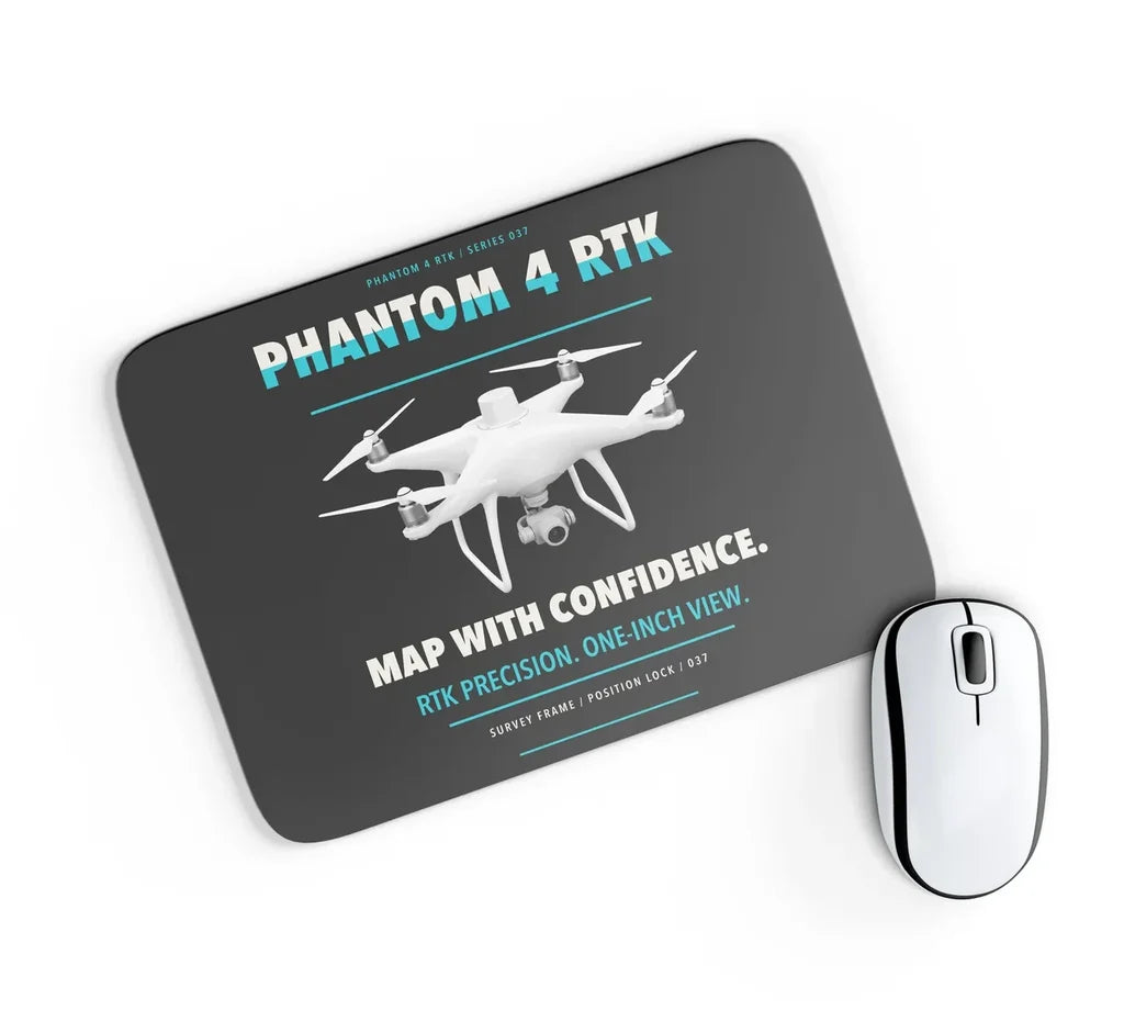 DJI Phantom 4 RTK design on black rectangle mouse pad