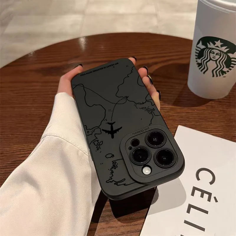 Minimalist Fresh Color Airline Routes Style Phone Case For iPhone Shockproof Silicone aviation print fashion iPhone case, fit.
