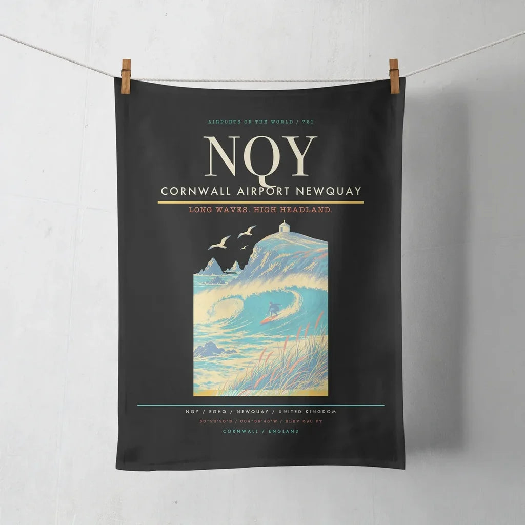 Cornwall Airport Newquay (NQY) design on black towel
