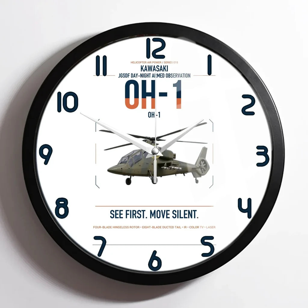 Kawasaki OH-1 design on white framed wall clock
