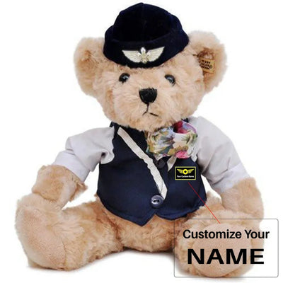 Custom Name (Special Badge) Teddy Bear & Cabin Crew & Captain Pilot & Dolls aviation pilot essential in premium aviation-grad.