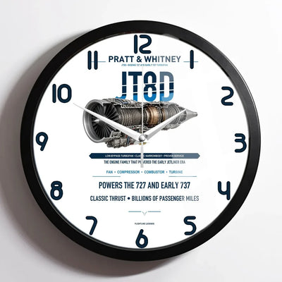 JT8D design on white framed wall clock