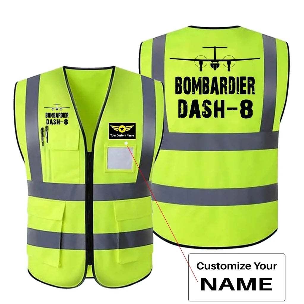 Bombardier Dash-8 & Plane aviation design printed on high-visibility reflective fabric reflective vest.