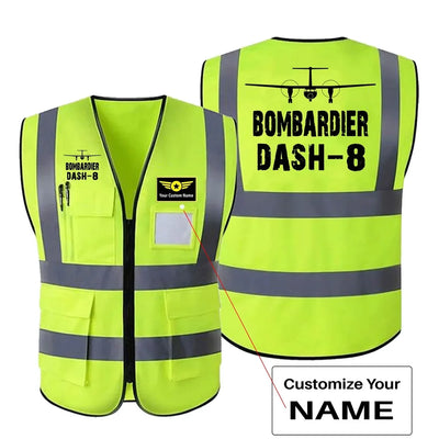 Bombardier Dash-8 & Plane aviation design printed on high-visibility reflective fabric reflective vest.