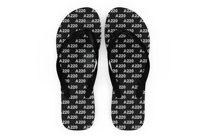 Airbus A220 Flat Text Slippers (Flip Flops) aviation design on durable rubber sole slippers and flip-flops.