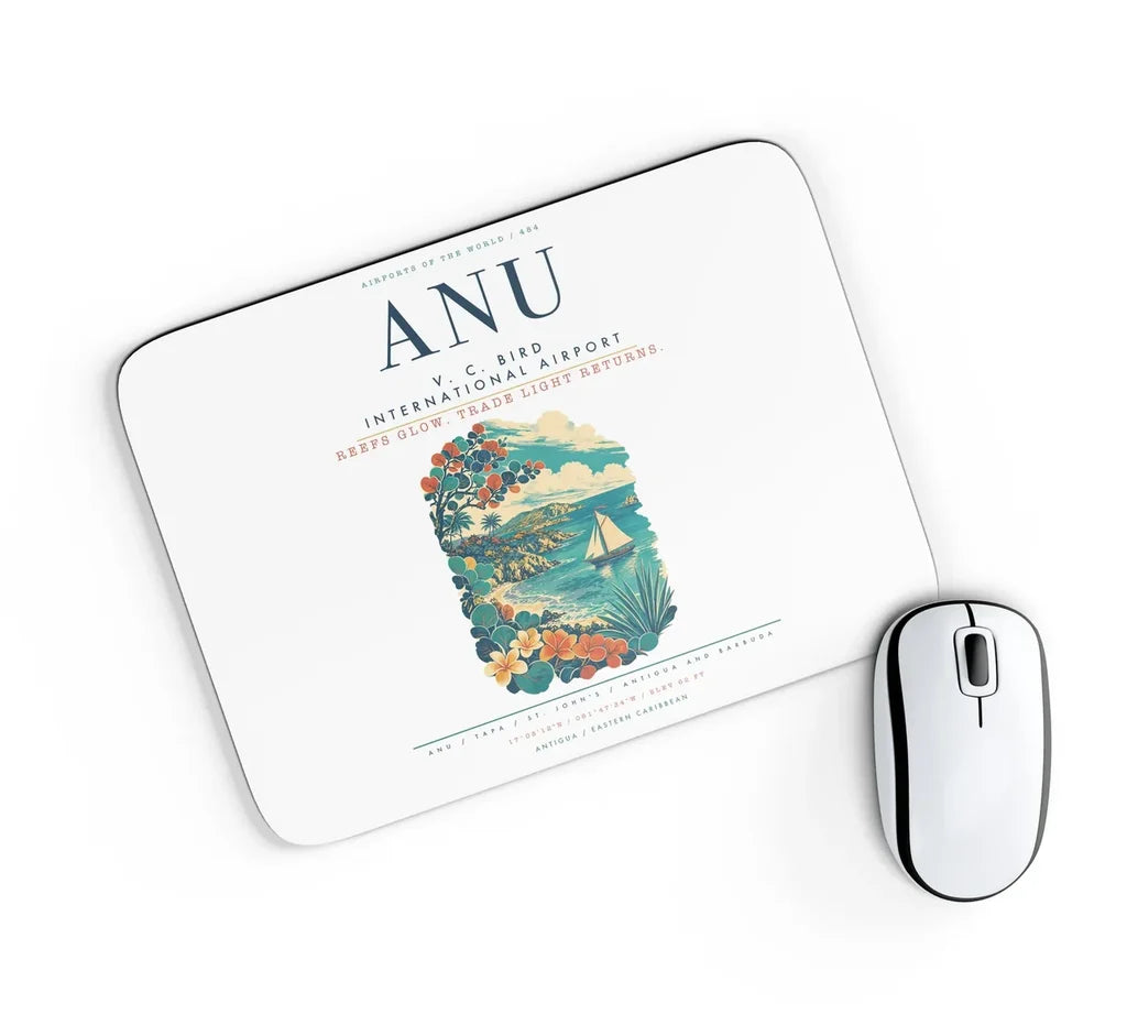 V. C. Bird International Airport (ANU) design on white rectangle mouse pad