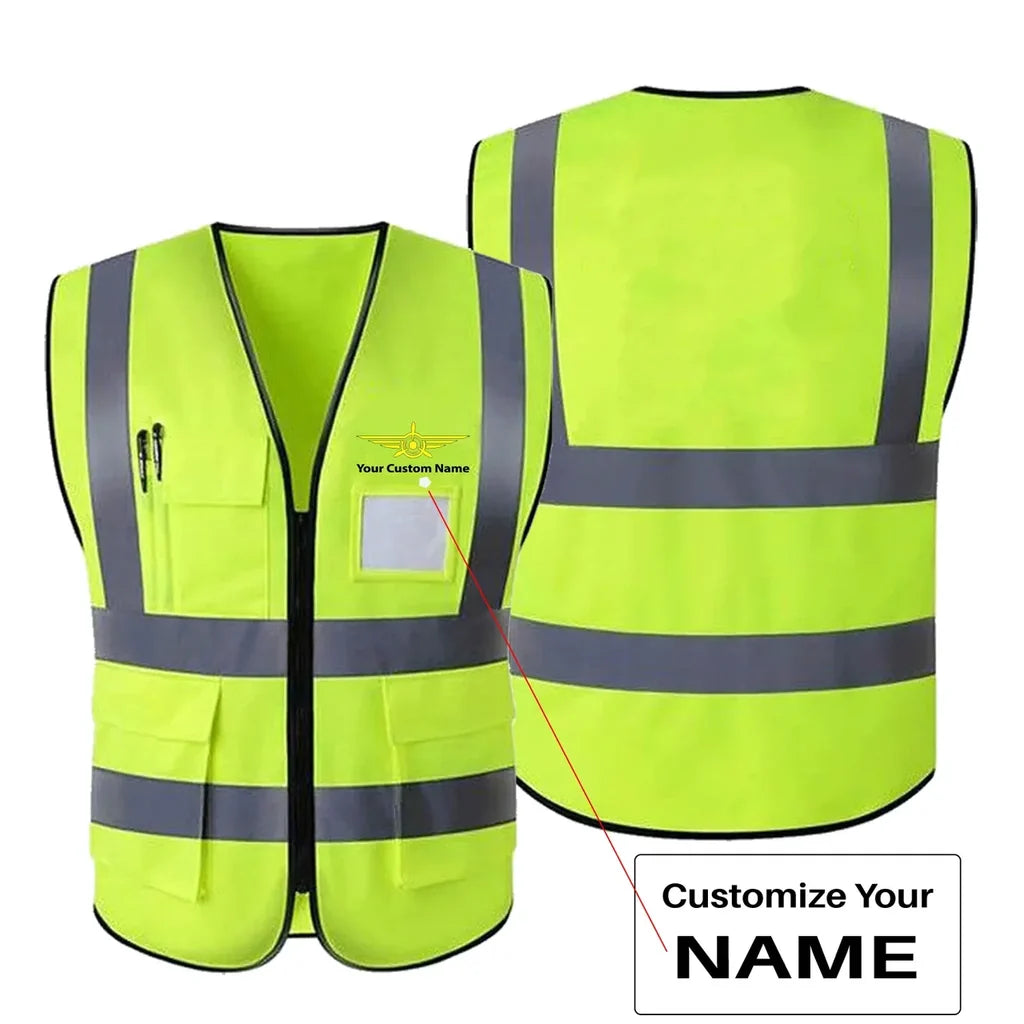 Custom Name with Badge 3 aviation design printed on high-visibility reflective fabric reflective vest.