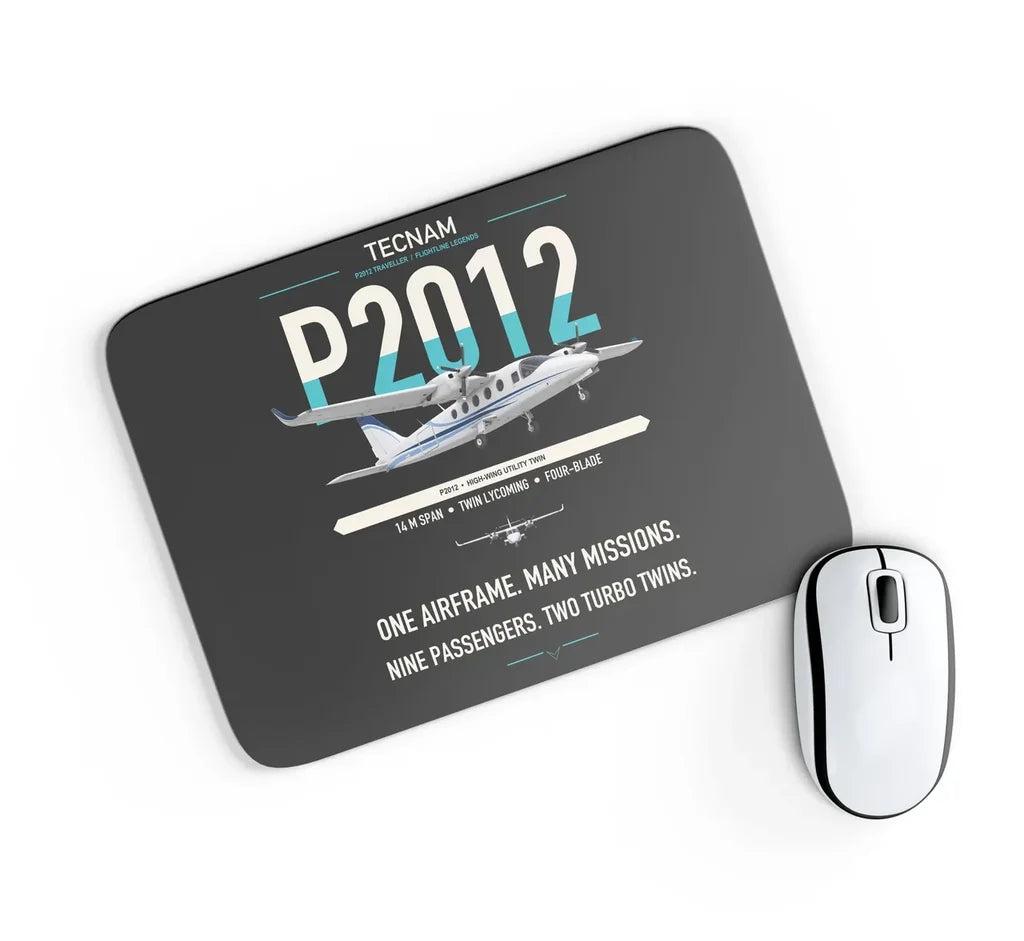 Tecnam P2012 Traveller design on black rectangle mouse pad