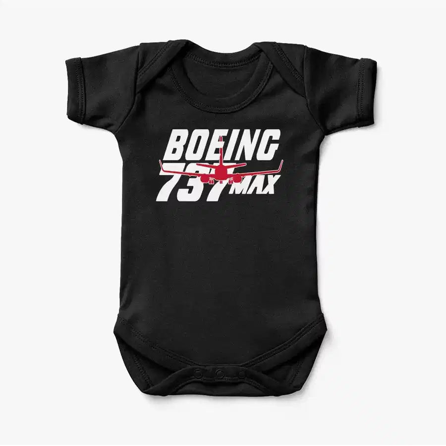 Amazing Boeing 737Max aviation print on kids gentle cotton bodysuit.