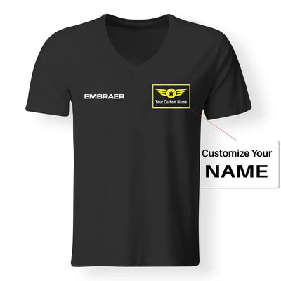 Embraer & Text aviation design printed on soft cotton V-neck T-shirt.